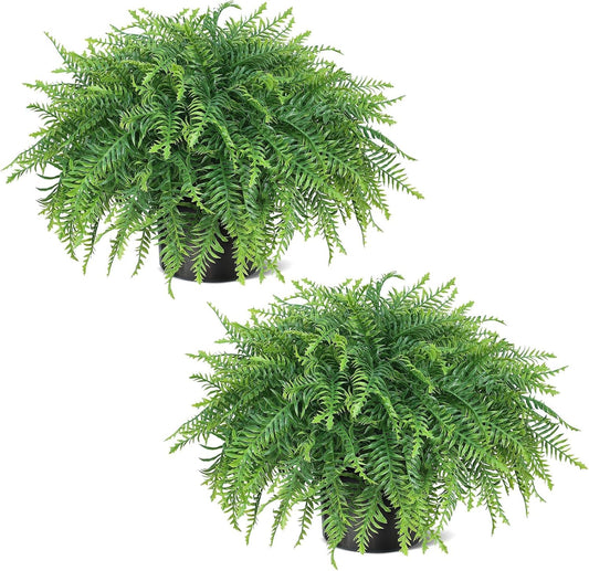 2 Sets Artificial Boston Ferns Topiary Plants for Front Porch Decor(Green)