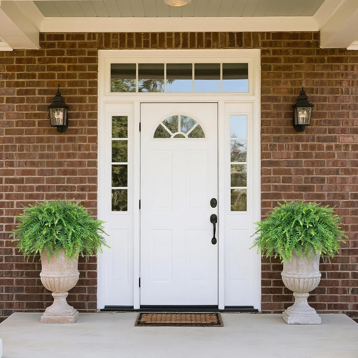 2 Sets Artificial Boston Ferns Topiary Plants for Front Porch Decor(Green)