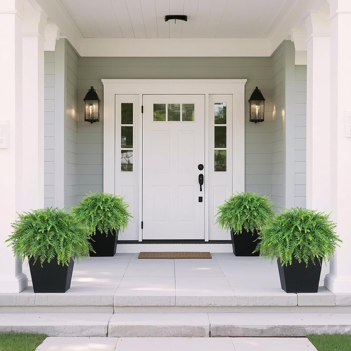 2 Sets Artificial Boston Ferns Topiary Plants for Front Porch Decor(Green)