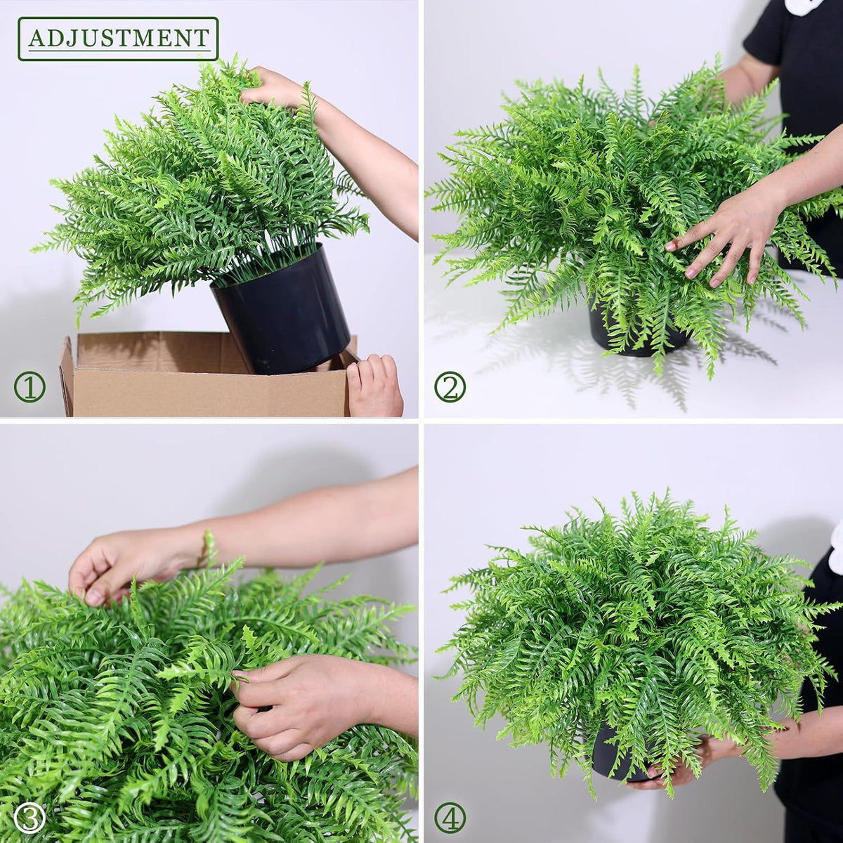 2 Sets Artificial Boston Ferns Topiary Plants for Front Porch Decor(Green)