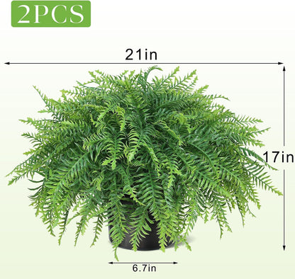 2 Sets Artificial Boston Ferns Topiary Plants for Front Porch Decor(Green)