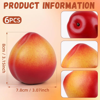 6pcs Artificial Peach Decoration Fake Nectarine Fruit Display Faux Lifelike Fruits Ornament Home Party Kitchen Christmas
