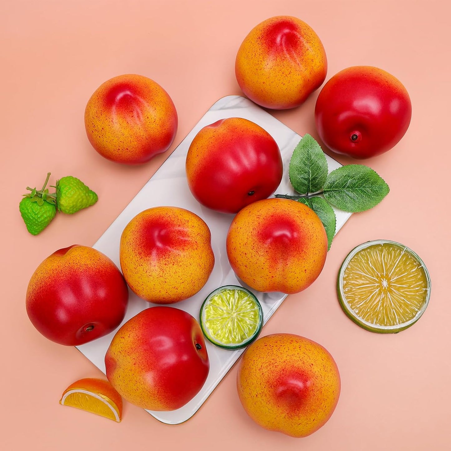 6pcs Artificial Peach Decoration Fake Nectarine Fruit Display Faux Lifelike Fruits Ornament Home Party Kitchen Christmas