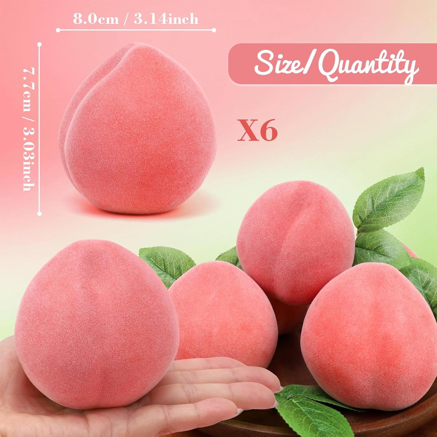 6pcs Artificial Peach Decoration Fake Nectarine Fruit Display Faux Lifelike Fruits Ornament Home Party Kitchen Christmas