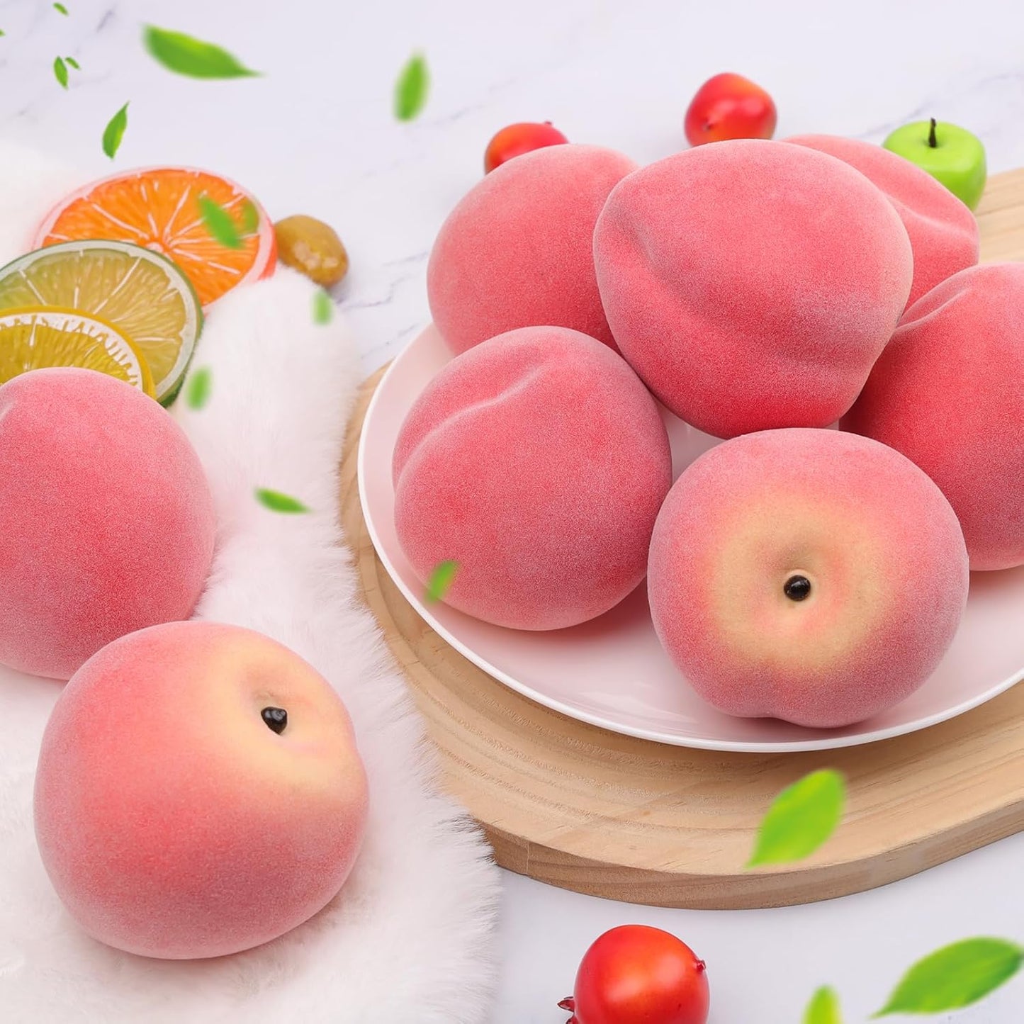 6pcs Artificial Peach Decoration Fake Nectarine Fruit Display Faux Lifelike Fruits Ornament Home Party Kitchen Christmas