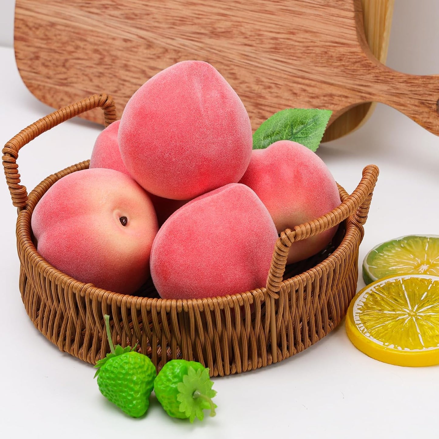 6pcs Artificial Peach Decoration Fake Nectarine Fruit Display Faux Lifelike Fruits Ornament Home Party Kitchen Christmas
