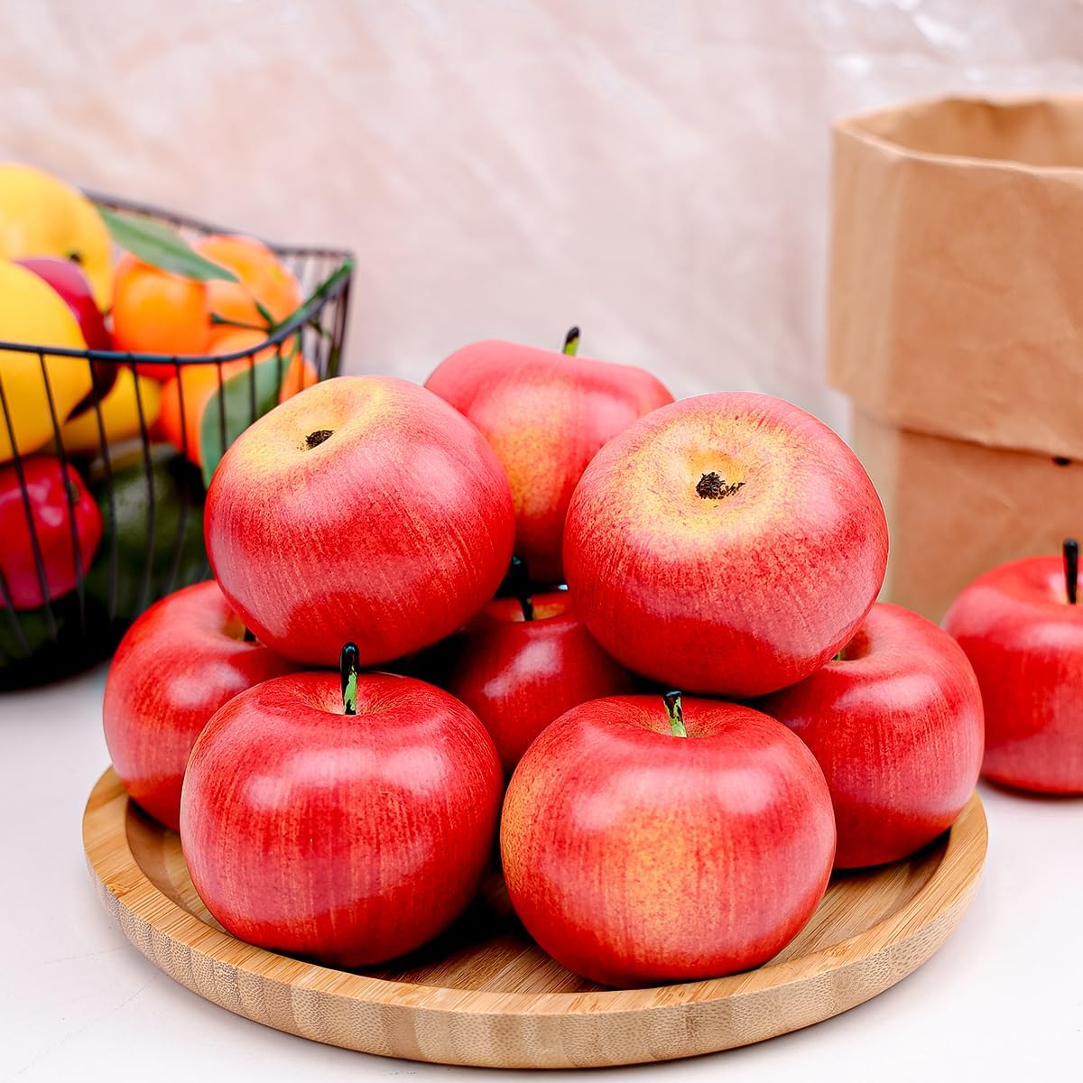 6pcs Artificial Peach Decoration Fake Nectarine Fruit Display Faux Lifelike Fruits Ornament Home Party Kitchen Christmas