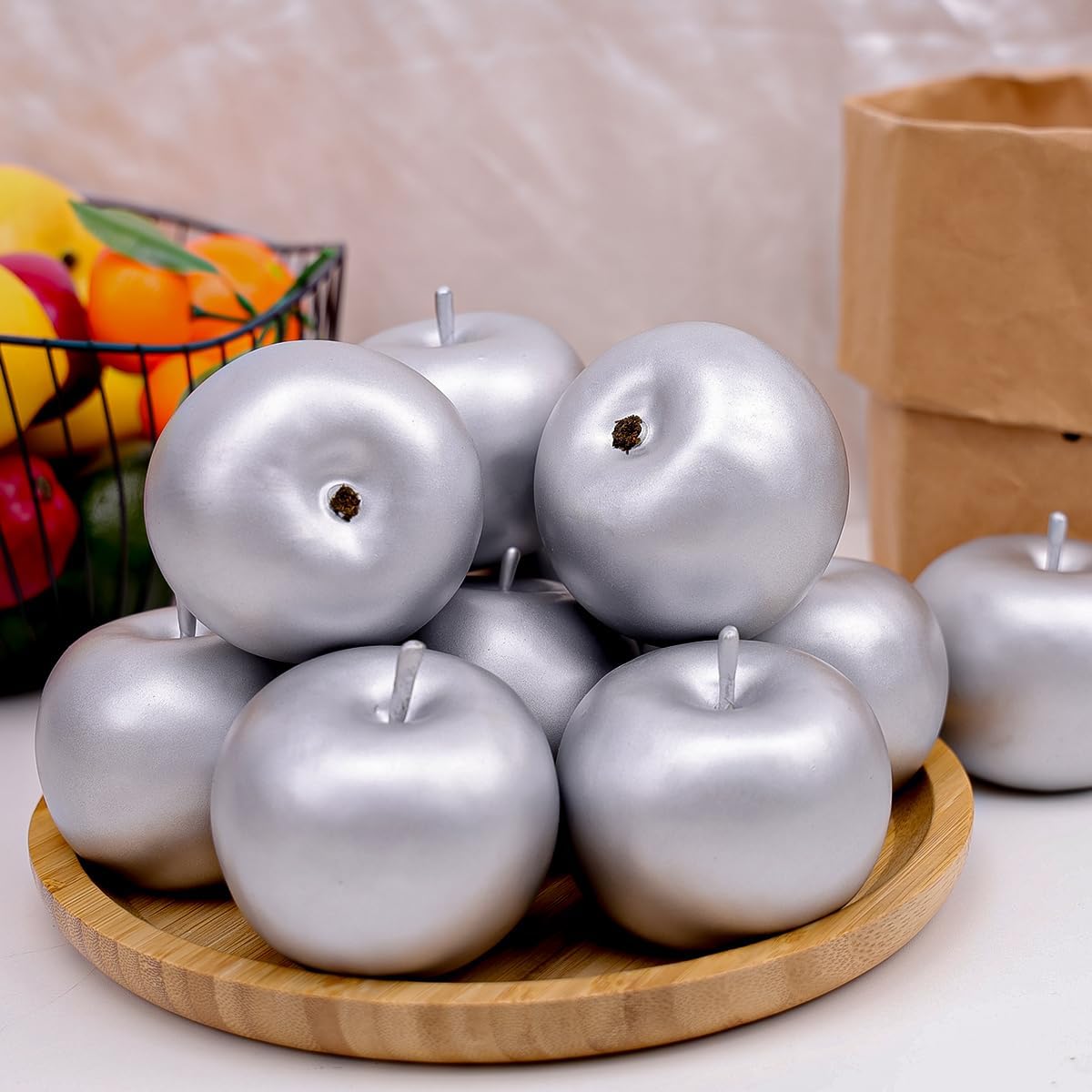 6pcs Artificial Peach Decoration Fake Nectarine Fruit Display Faux Lifelike Fruits Ornament Home Party Kitchen Christmas