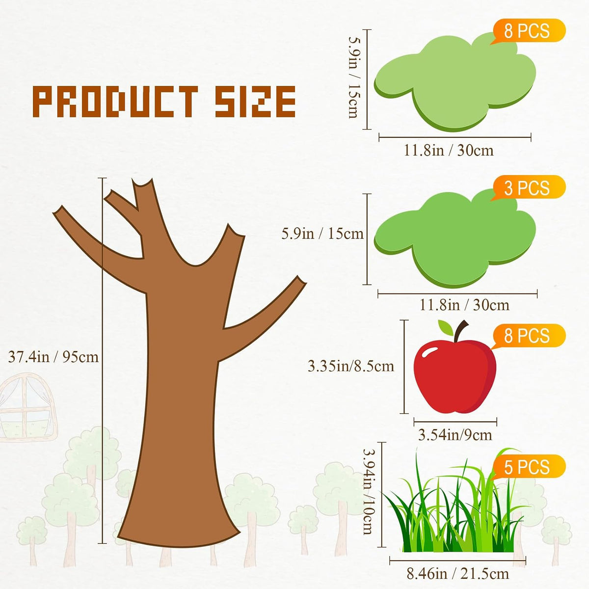 Apple Tree Bulletin Board Fall Cutout Classroom Church, Red