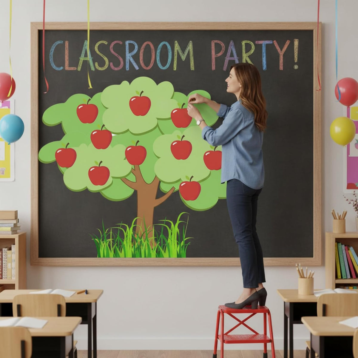 Apple Tree Bulletin Board Fall Cutout Classroom Church, Red