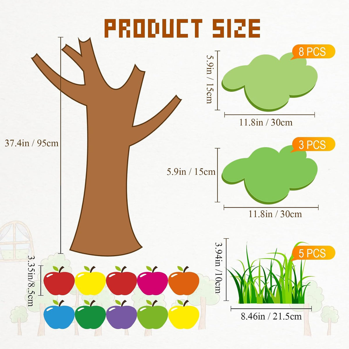 Apple Tree Bulletin Board Fall Cutout Classroom Church, Red