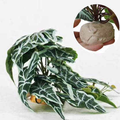 Fake Reptile Plants for Terrarium,Habitat Decor,Artificial Plant | Reptile Terrarium Decor,Fake Plants with Base for Bearded Dragon Gecko Tortoise Snake Tank Accessories-Monstera