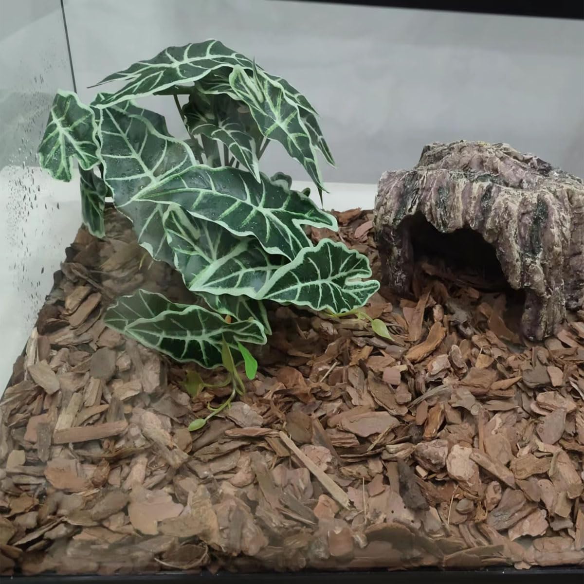 Fake Reptile Plants for Terrarium,Habitat Decor,Artificial Plant | Reptile Terrarium Decor,Fake Plants with Base for Bearded Dragon Gecko Tortoise Snake Tank Accessories-Monstera