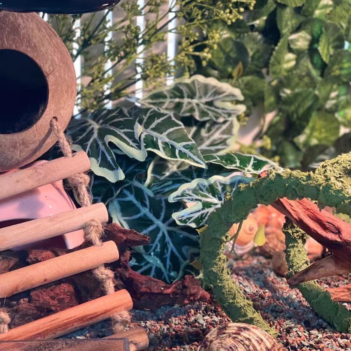 Fake Reptile Plants for Terrarium,Habitat Decor,Artificial Plant | Reptile Terrarium Decor,Fake Plants with Base for Bearded Dragon Gecko Tortoise Snake Tank Accessories-Monstera