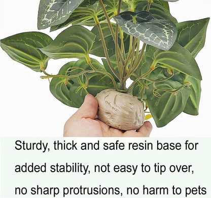 Fake Reptile Plants for Terrarium,Habitat Decor,Artificial Plant | Reptile Terrarium Decor,Fake Plants with Base for Bearded Dragon Gecko Tortoise Snake Tank Accessories-Monstera