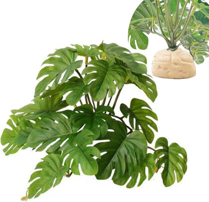 Fake Reptile Plants for Terrarium,Habitat Decor,Artificial Plant | Reptile Terrarium Decor,Fake Plants with Base for Bearded Dragon Gecko Tortoise Snake Tank Accessories-Monstera