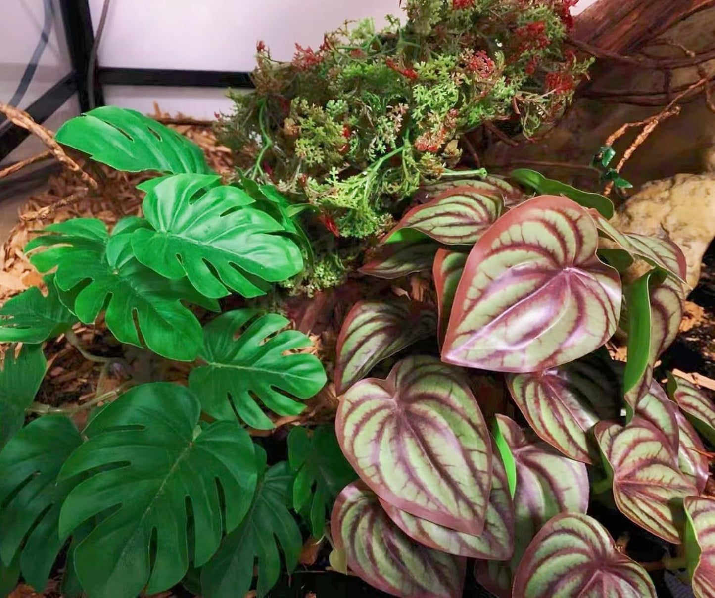 Fake Reptile Plants for Terrarium,Habitat Decor,Artificial Plant | Reptile Terrarium Decor,Fake Plants with Base for Bearded Dragon Gecko Tortoise Snake Tank Accessories-Monstera