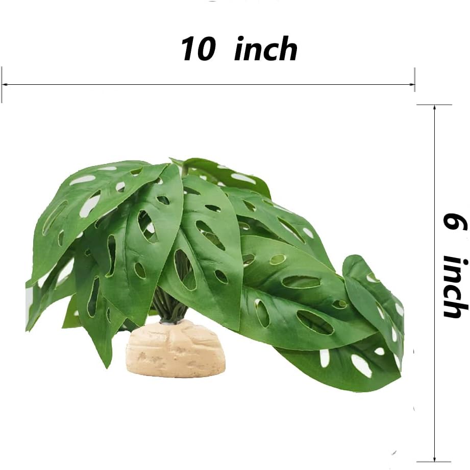 Fake Reptile Plants for Terrarium,Habitat Decor,Artificial Plant | Reptile Terrarium Decor,Fake Plants with Base for Bearded Dragon Gecko Tortoise Snake Tank Accessories-Monstera