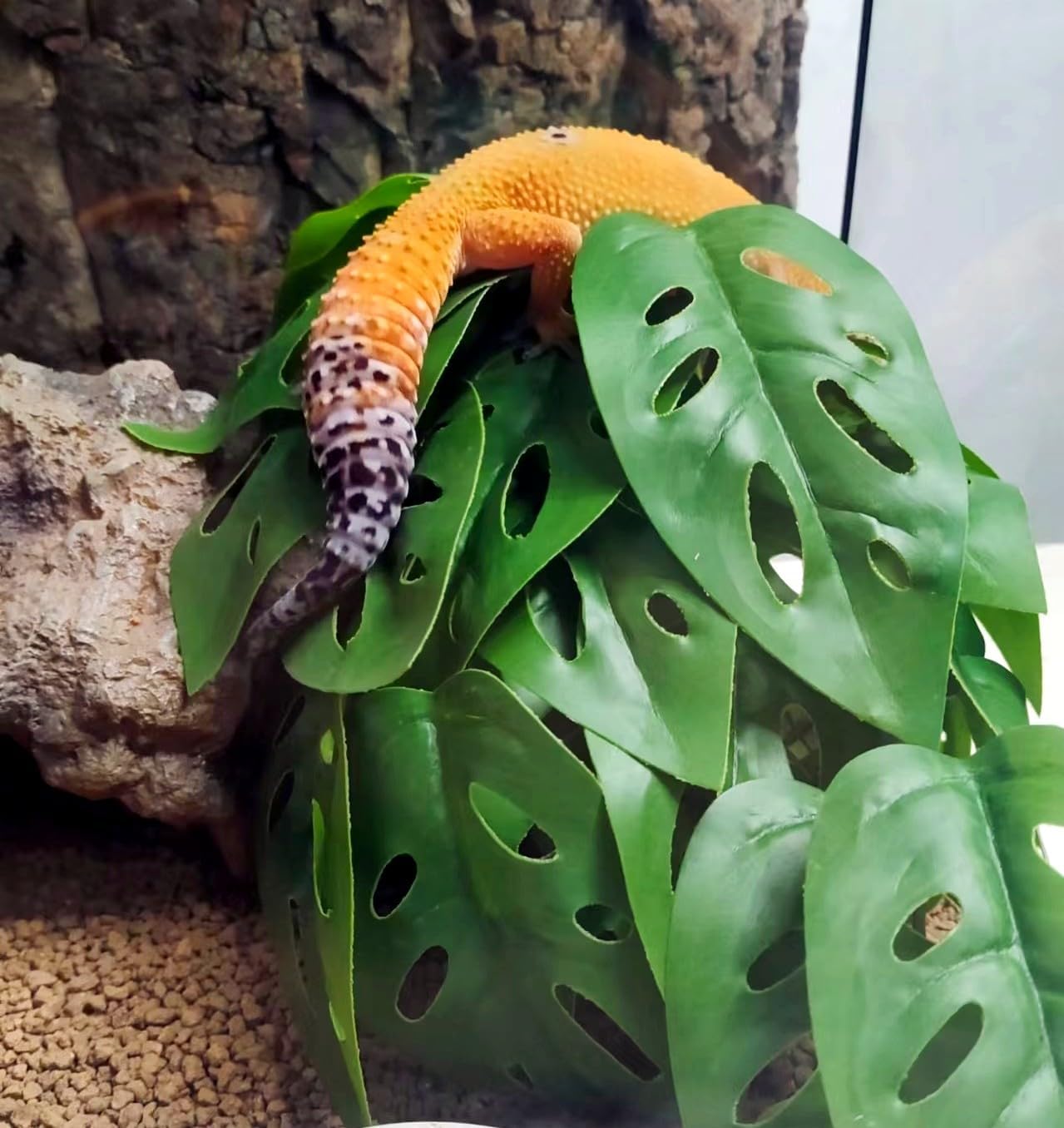 Fake Reptile Plants for Terrarium,Habitat Decor,Artificial Plant | Reptile Terrarium Decor,Fake Plants with Base for Bearded Dragon Gecko Tortoise Snake Tank Accessories-Monstera