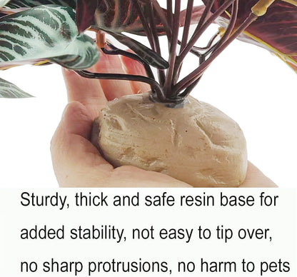 Fake Reptile Plants for Terrarium,Habitat Decor,Artificial Plant | Reptile Terrarium Decor,Fake Plants with Base for Bearded Dragon Gecko Tortoise Snake Tank Accessories-Monstera