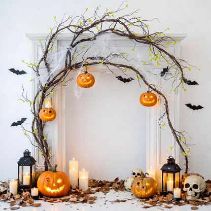 4 Pcs 71in Artificial Bendable Tree Branches Wall Hanging Fake Trunk Garland Twigs Halloween Cherry Tree Branches Rattan Liana Cane Vine for Front Door Reptile Habitat Wedding (Leafy)