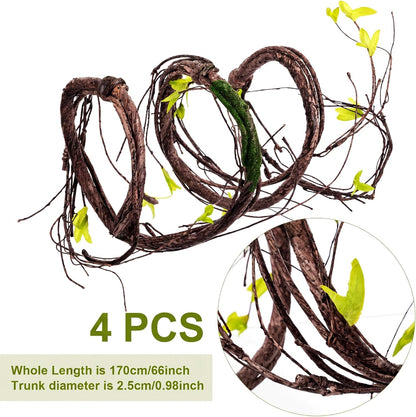 4 Pcs 71in Artificial Bendable Tree Branches Wall Hanging Fake Trunk Garland Twigs Halloween Cherry Tree Branches Rattan Liana Cane Vine for Front Door Reptile Habitat Wedding (Leafy)