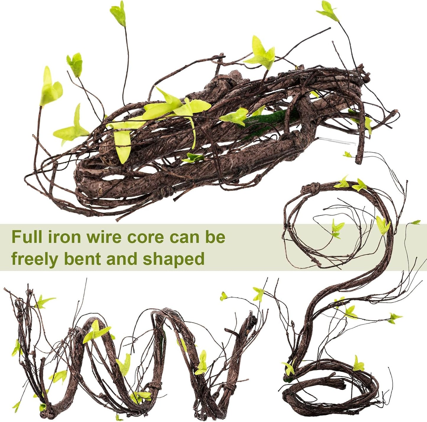 4 Pcs 71in Artificial Bendable Tree Branches Wall Hanging Fake Trunk Garland Twigs Halloween Cherry Tree Branches Rattan Liana Cane Vine for Front Door Reptile Habitat Wedding (Leafy)