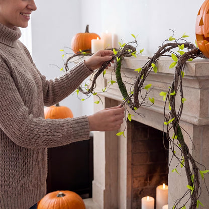 4 Pcs 71in Artificial Bendable Tree Branches Wall Hanging Fake Trunk Garland Twigs Halloween Cherry Tree Branches Rattan Liana Cane Vine for Front Door Reptile Habitat Wedding (Leafy)