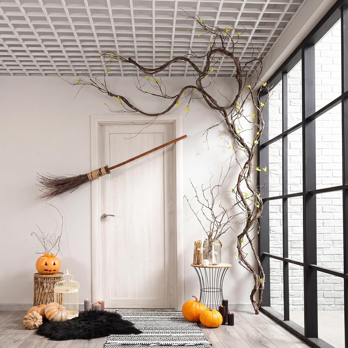 4 Pcs 71in Artificial Bendable Tree Branches Wall Hanging Fake Trunk Garland Twigs Halloween Cherry Tree Branches Rattan Liana Cane Vine for Front Door Reptile Habitat Wedding (Leafy)
