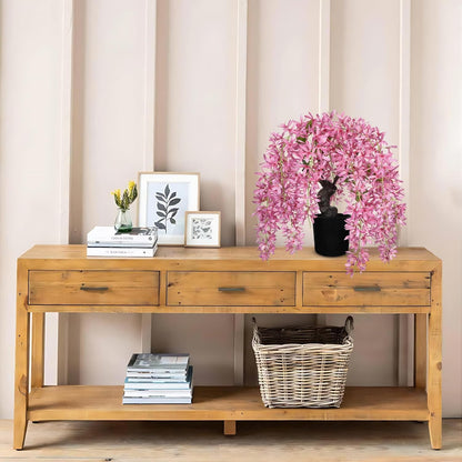 Artificial Flowers 18.5" Tall with Silk Wisteria Pink Flower Arrangement and Realistic Wood Fake Bonsai Tree Plants Faux Plants for Spring Home Bedroom Office Bathroom Coffee Table Centerpiece Decor