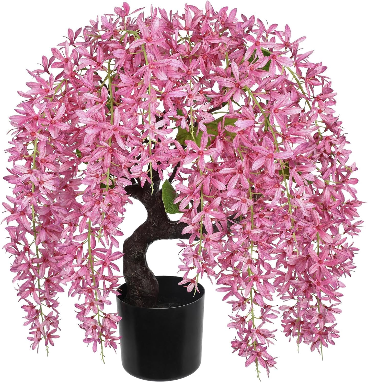 Artificial Flowers 18.5" Tall with Silk Wisteria Pink Flower Arrangement and Realistic Wood Fake Bonsai Tree Plants Faux Plants for Spring Home Bedroom Office Bathroom Coffee Table Centerpiece Decor
