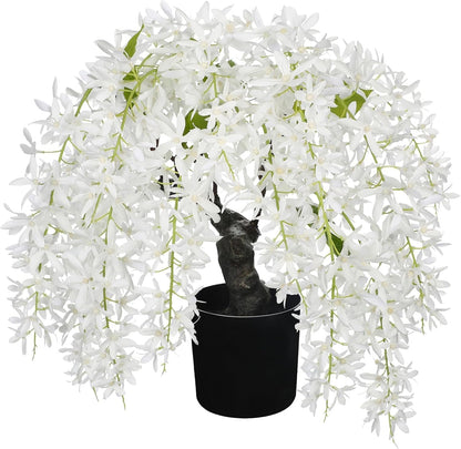 Artificial Flowers 18.5" Tall with Silk Wisteria Pink Flower Arrangement and Realistic Wood Fake Bonsai Tree Plants Faux Plants for Spring Home Bedroom Office Bathroom Coffee Table Centerpiece Decor