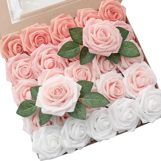 Artificial Flowers Roses with Stems for DIY Wedding (Gradient Peach, 25)