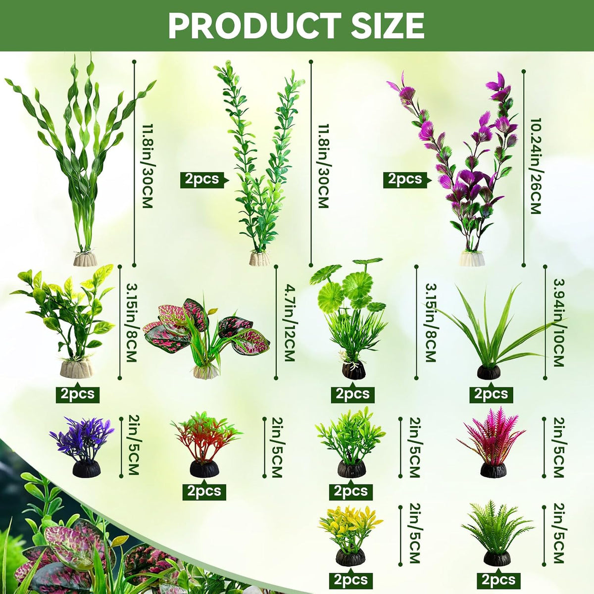 Artificial Aquarium Plants Realistic Green Plastic Fish Tank Decorations