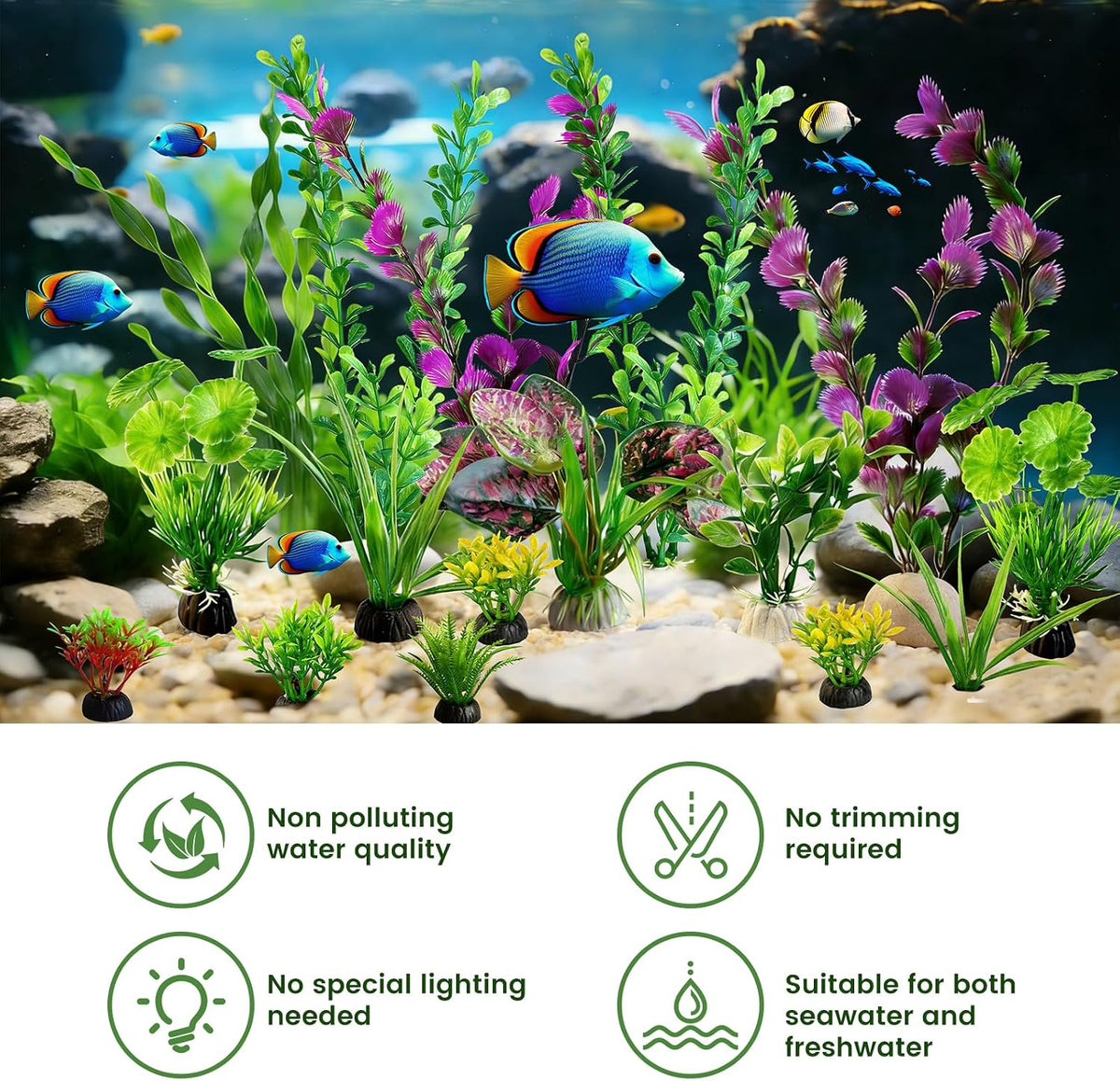Artificial Aquarium Plants Realistic Green Plastic Fish Tank Decorations