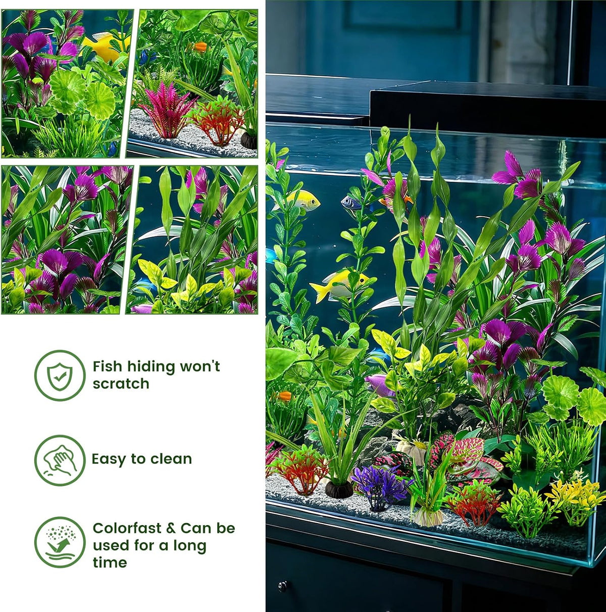 Artificial Aquarium Plants Realistic Green Plastic Fish Tank Decorations