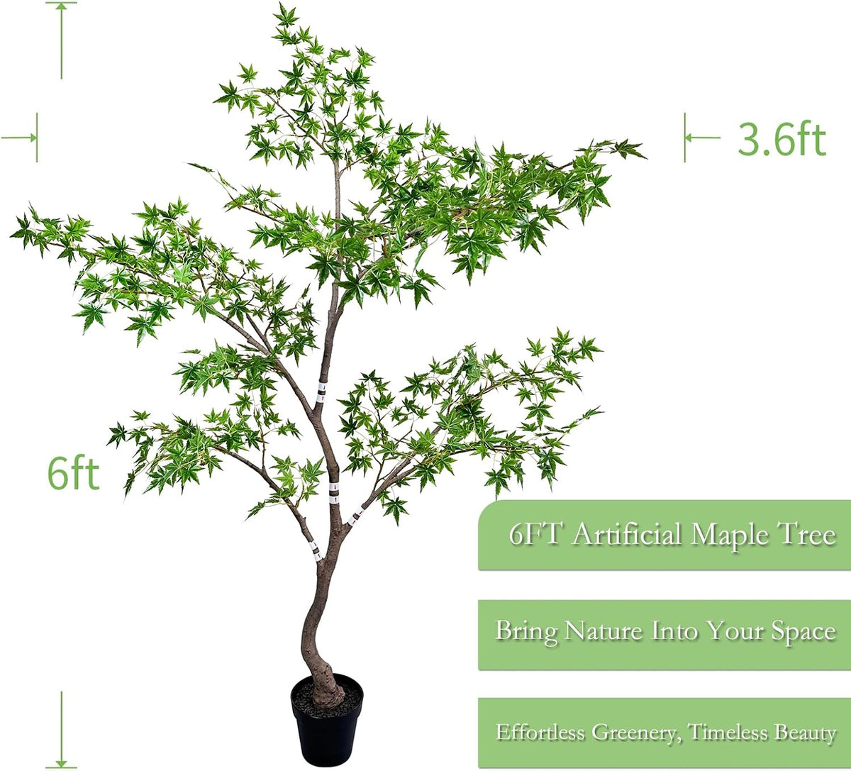 Artificial Maple Tree, 6 Feet Tall, Green Foliage, Potted Faux Plant for Indoor Outdoor Decor (Green)