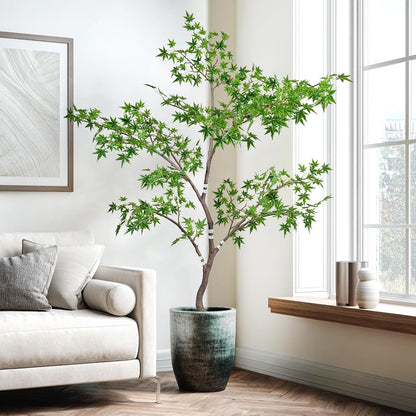 Artificial Maple Tree, 6 Feet Tall, Green Foliage, Potted Faux Plant for Indoor Outdoor Decor (Green)