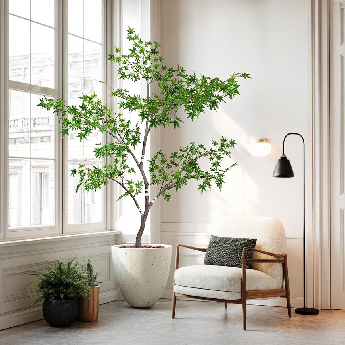 Artificial Maple Tree, 6 Feet Tall, Green Foliage, Potted Faux Plant for Indoor Outdoor Decor (Green)
