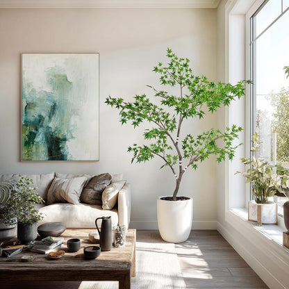 Artificial Maple Tree, 6 Feet Tall, Green Foliage, Potted Faux Plant for Indoor Outdoor Decor (Green)