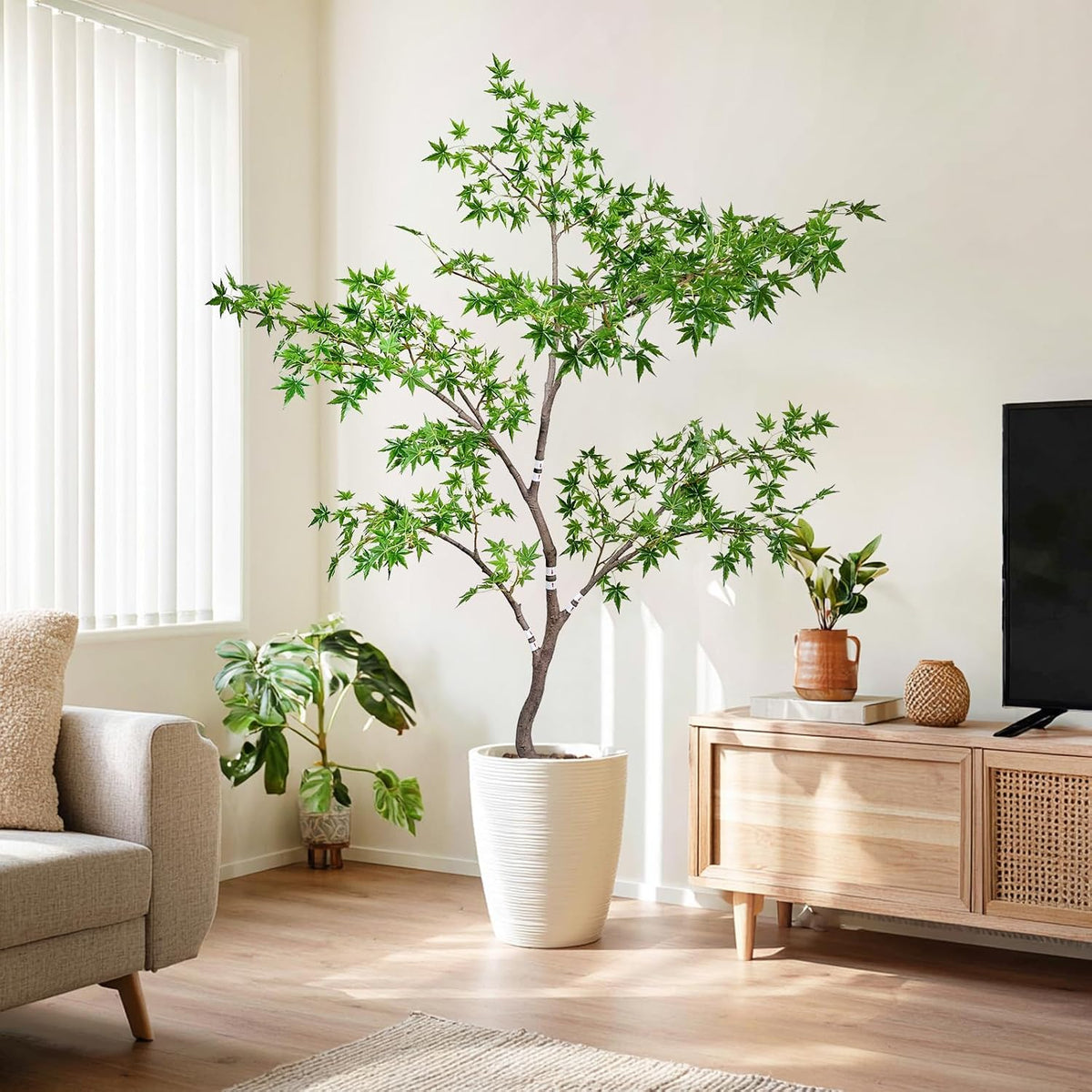 Artificial Maple Tree, 6 Feet Tall, Green Foliage, Potted Faux Plant for Indoor Outdoor Decor (Green)