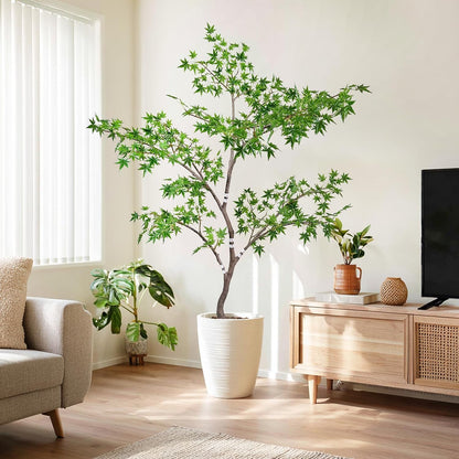 Artificial Maple Tree, 6 Feet Tall, Green Foliage, Potted Faux Plant for Indoor Outdoor Decor (Green)