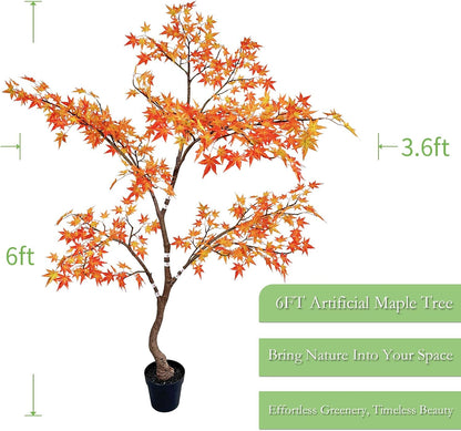 Artificial Maple Tree, 6 Feet Tall, Green Foliage, Potted Faux Plant for Indoor Outdoor Decor (Green)