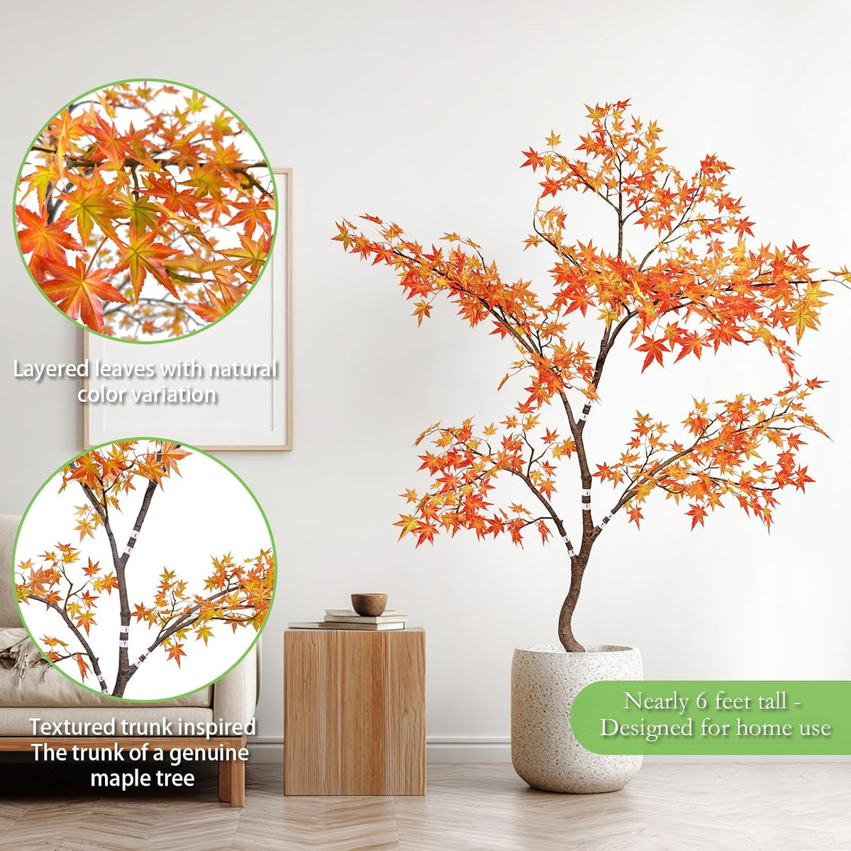 Artificial Maple Tree, 6 Feet Tall, Green Foliage, Potted Faux Plant for Indoor Outdoor Decor (Green)