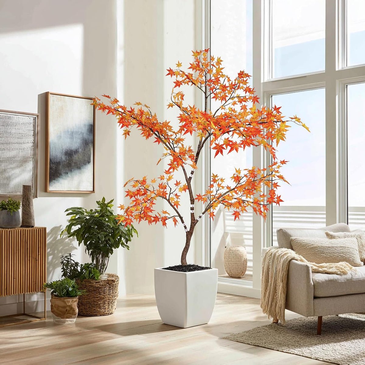 Artificial Maple Tree, 6 Feet Tall, Green Foliage, Potted Faux Plant for Indoor Outdoor Decor (Green)