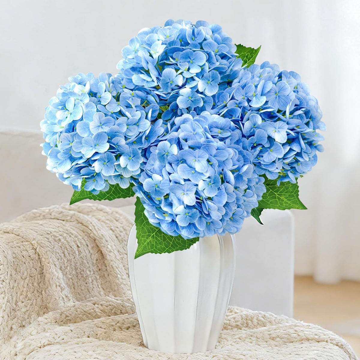 21" Real Touch Blue Hydrangea Artificial Flowers with Stems, Fake Silk Flowers for Outdoors, Artificial Flowers for Home Decor Wedding Bouquets Centerpieces Vase