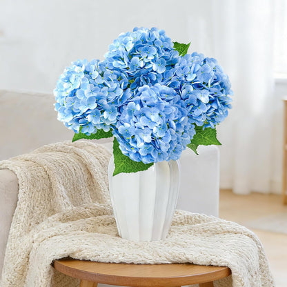 21" Real Touch Blue Hydrangea Artificial Flowers with Stems, Fake Silk Flowers for Outdoors, Artificial Flowers for Home Decor Wedding Bouquets Centerpieces Vase