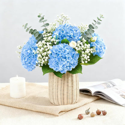 21" Real Touch Blue Hydrangea Artificial Flowers with Stems, Fake Silk Flowers for Outdoors, Artificial Flowers for Home Decor Wedding Bouquets Centerpieces Vase