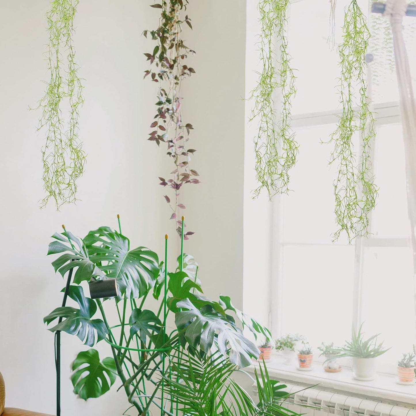 6pcs 34-inch Realistic Artificial Succulents Moss, Large Spanish Hanging Plant Vine for Indoor Home Garden Decor, Terrarium, Wreath & DIY Crafts
