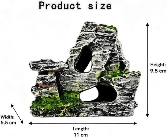 Artificial Moss Rock Aquarium Stone Cave – Resin Fish Tank Decor for Hiding and Landscaping, Small Mountain Terrain Ornament, Natural-Looking Habitat for Fish, Shrimp, and Reptiles, Decoration